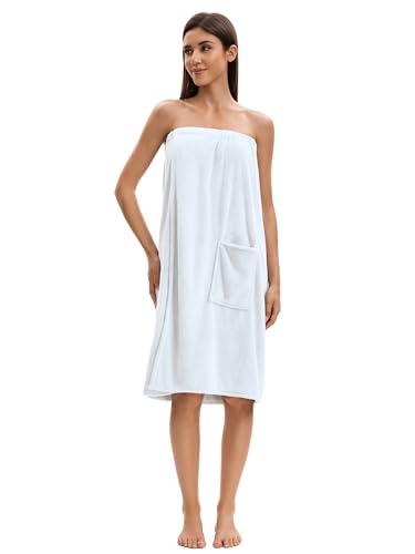 Image of Towel Wrap For Women After Shower,Plush Bath Robe Female,Sauna Spa Wrap Around Towels With Pockets