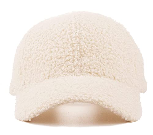 Faux Lamb Wool Baseball Cap For Men Women - Teddy Fleece Sports Hats Warm Winter Outdoor Travel Beige #TOP3