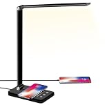BIENSER LED Desk Lamp with Wireless Charging, USB Charging Port, 10 Brightness Levels, 5 Lighting Modes, Dimmable Eye-Caring Desk Lamps for Home Office, Touch Control, Auto Timer, 20W Adapter Included