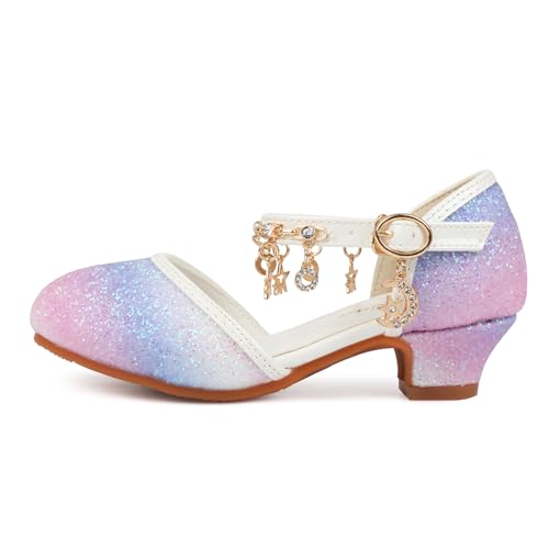 Image of ChuLian Little Kids Girls Dress Pumps Glitter Sequins Princess Low Heels Mary Jane Party Dance Shoes Rhinestone Sandals