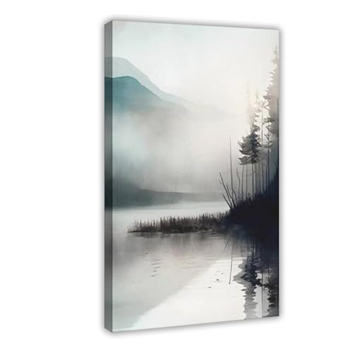 Peinture sur toile paysage brumeux 61x91 cm pour décoration de bureau