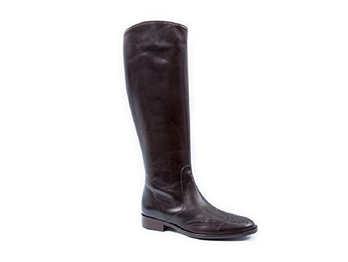 Zapatos Nieves Martín Pertini 00S8216, Bota de caña alta en piel testa de moro, chocolate, cremallera (Marrón, 37)