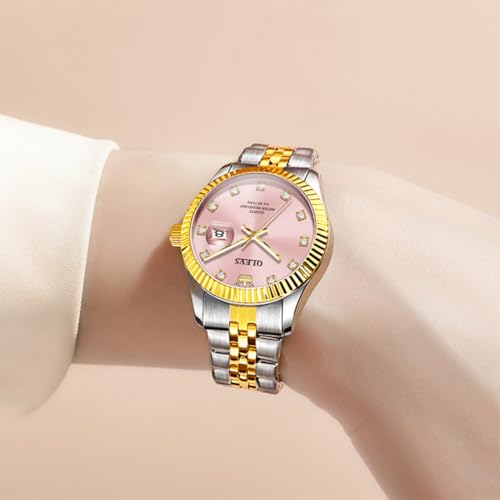 Image of OLEVS Watch for Women Fashion Pink Dress Analog Quartz Diamond Ladies Watch Simple Date Gift Waterproof Women Wrist Watch
