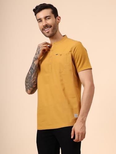Image of Cantabil Men's Solid Mandarin Collar Half Sleeves Casual Shirt Kurta (P MSKU00002)