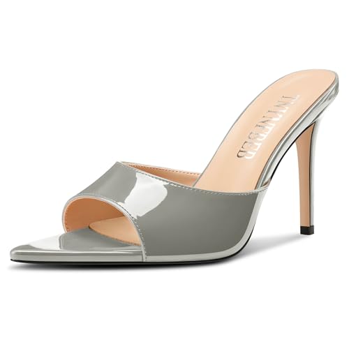 Image of TNYNFBEB Womens Stiletto High Peep Open Pointed Toe Sandals Mules Shoes Slip-on Slingback Office Party Dress Patent Leather Summer 3.9 Inches Heels