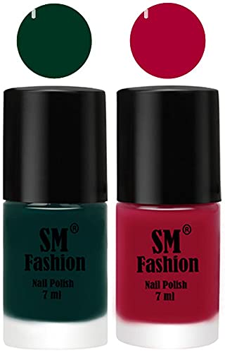 Image of Long Lasting Nail Polish | Nail Paint Combo 7 ml Each) - Set of 2 Dark Green-Dark Magenta