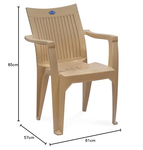 Image of Nilkamal Plastic Chair for Living room with Arm | 3 Year Warranty | For Home, Living Room, Outdoor | Marble Beige Colour | CHR2209