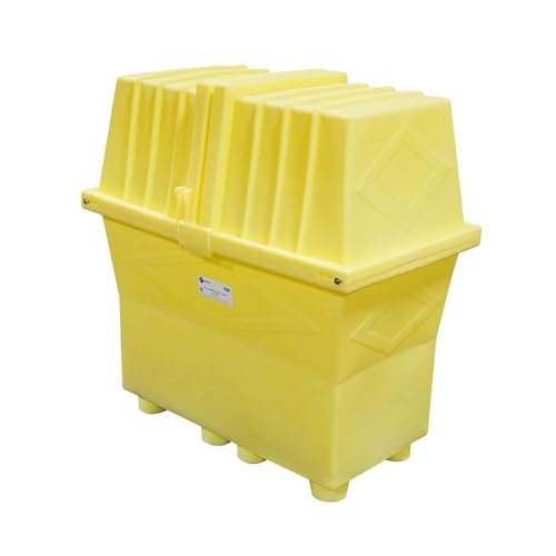 ENPAC Poly Safety Pack XL Outdoor Drum Storage with Drain, Yellow, Polyethylene, Tall Walls, Translucent Sidewalls, Forkliftable, Lockable Dorrs (2 locks included)