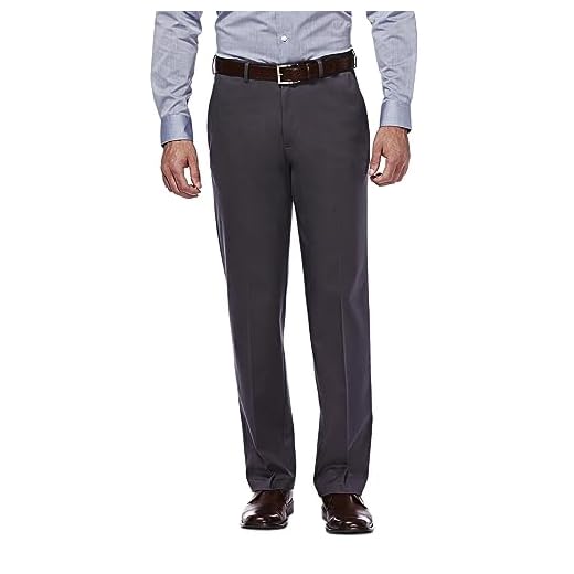 Haggar Men's Classic Fit Flat-Front Hidden Expandable Waistband Premium No Iron Khaki, 38W x 29L - Dark Grey