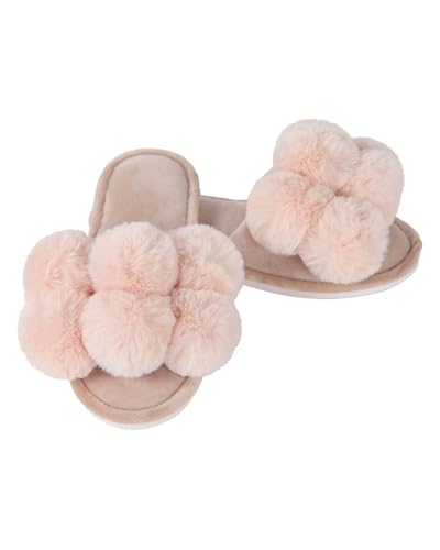 MeMoi Women's Luxe Pom-Pom Memory Foam Plush Slippers