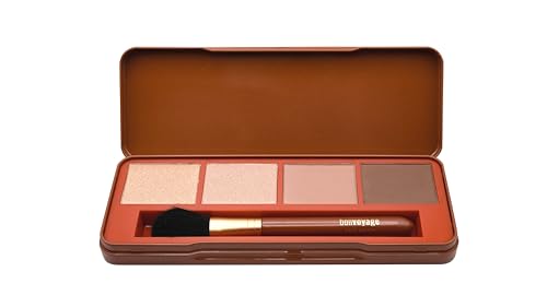 bonvoyage Essentials Define, paleta de rosto para contorno com pincel incluído, kit de maquilhagem com iluminador, bronzer e contorno para definir e esculpir, tons mate e brilhantes, portátil