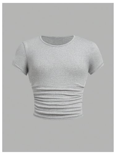 Image of SOLY HUX Girl's Basic Crop Top Set Crew Neck Short Sleeve T-Shirts 3 Packs Casual Summer Fitted Tees