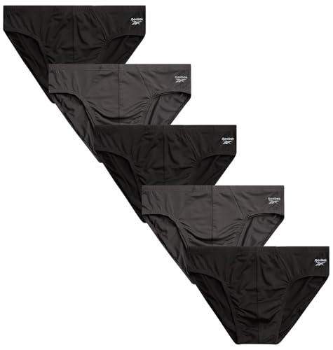 Reebok Mens Underwear Briefs - 5 Pack Quick Dry Soft Stretch Low Rise Briefs for Men - Performance Mens Athletic Underwear, Size Large, Black/Charcoal