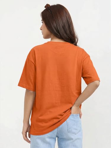 Image of LEOTUDE Womens Oversized Round Neck Cottonblend Half Sleeve T-Shirts (Colour: Multicolor)