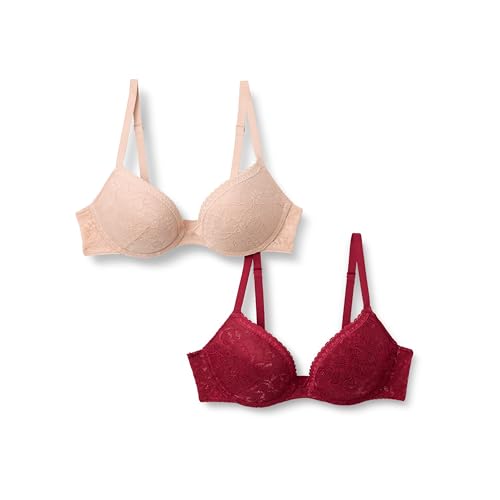 Image of Amazon Essentials Women's Padded Underwire Lace Push-Up Bra, Pack of 2