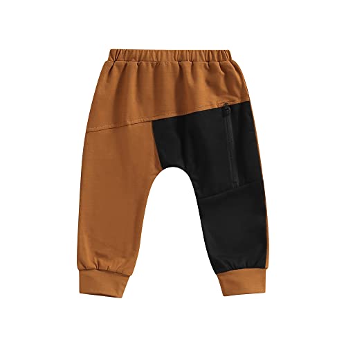 Amnnchya Toddler Baby Boy Harem Pants Kids Striped Patchwork Elastic Waist Trousers With Zip Fashion Jogger Pant Leggings (Brown Black,4-5T) #TOP30