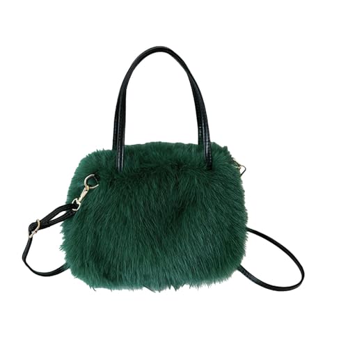 Sac à main en peluche vert foncé : le grand sac d'épaule doux et élégant