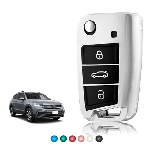 Toomume Coque de clé de voiture en TPU brillant pour VW Volkswagen Golf 7 Tiguan T-Roc T-Cross Polo Seat Ateca Ibiza Leon Skoda Octavia Fabia Kamiq