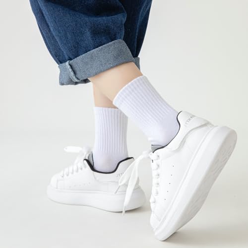 BONANGEL Kids Athletic Socks 6-8 Years Old, 6 Pairs Boys Girls White Cotton Crew Sock 8-10 10-12 Years