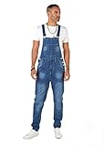  Herren Latzhose Loose Fit bib Overalls blau Denim Dungaree Gürtelschlaufen Männer Bertie (38W)
