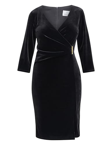 Gina Bacconi Velvet Dress with Gold Trim, Black, 20