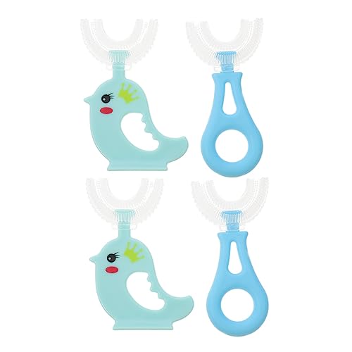 CALLARON 4 Piezas Cepillo de dientes de cerdas suaves de dibujos animados cepillo de dientes de silicona cepillo de dientes portátil para Silicona de grado Azul