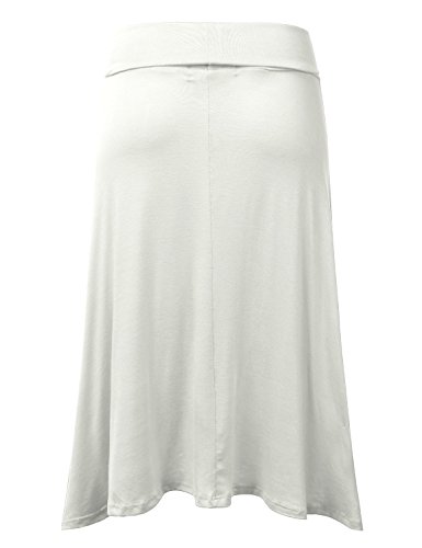 JJ Perfection Women's Casual High Waisted Flare Ruffle Midi Skirt with Elastic Wide Waistband, Knee Length, Reg and Plus Size2