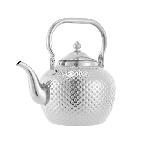 Kaichenyt Edelstahl Teekanne, 2 Liter Teekessel mit Siebeinsatz und Anti Verbrühung Griff für Induktion Gasherd etc Modern Teapot Gold-Silber (SLIBER)