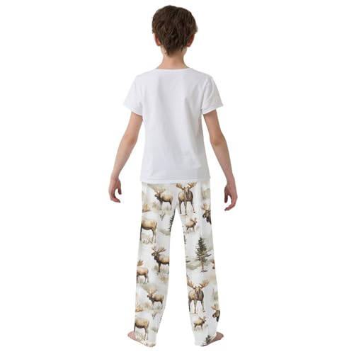 ZZXXB Moose and Tree Boys Long Pants Soft Trousers Elastic Waist Kids Lounge Bottoms with Pockets S-XL3