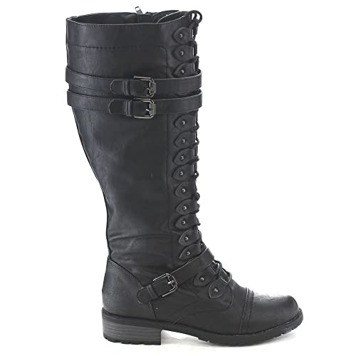 Wild Diva Womens Timberly-65 Lace Up Knee High Boots Black #TOP1