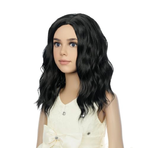 Image of PATTNIUM Kids Child Black Wig Short Wavy Black Bob Wig for Girls Synthetic Hair Cosplay Halloween Party Costume Daily Wear Wigs