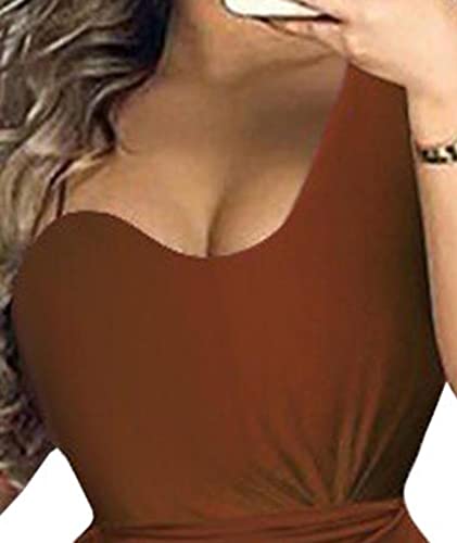 Image of xxxiticat Women's Ruched Midi Dress Sleeveless Spaghetti Straps One Shoulder Asymmetric High Split Slip Party Dress