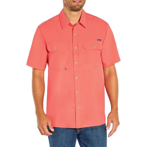 Eddie Bauer Men's Short Sleeve Classic Woven Fishing Shirt, UPF 50+ Lightweight Cool Short Sleeve Button Up Shirts for Men - Cyenne Small