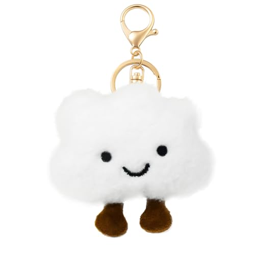 Admygo Cute Cloud Plush Keychain for Women - Soft Bag Charm Keyring Cute Keychain with Anti-Lost Lanyard Fluffy Backpack Purse Wallet Car Accessory