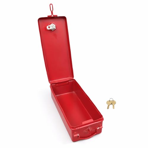 Image of JOWEL Jayco Aluminium Bank Locker Box /Jewellery and Cash Storage Box with Lock - 12 inch Long (Red)