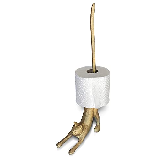 WallCharmers Gold Paper Towel Holder Metal Toilet or Kitchen Paper Holder for Floor or Countertop Gold Cat