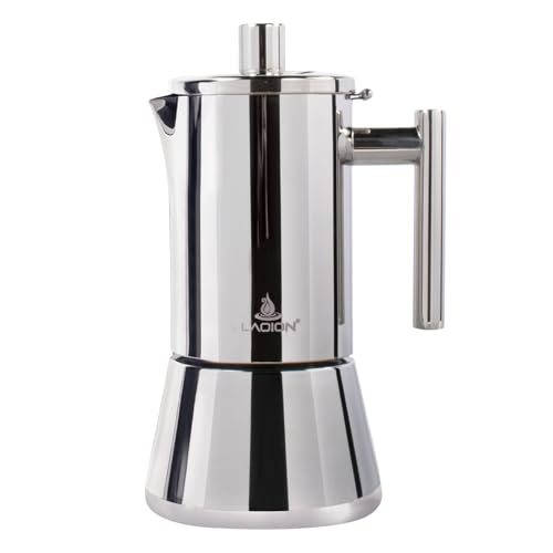 LAOION Stovetop Espresso Maker, 6Cup 10 oz Moka Pot, Stainless Steel
