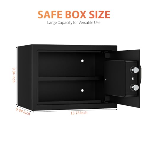 KABISAFE 25L Safe Tresor für Zuhause, Möbeltresor mit Zahlenschloss und Alarmanlage, Digitaler Tresor mit Schlüssel, Herausnehmbares Regal für Schmuck, Bargeld und A4 Dokumente