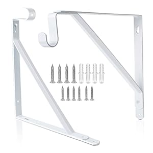 Closet Rod Bracket, Heavy Duty Shelf Bracket with Rod Holder, 11x 10-1/5 inch White Closet Rod Support Wall Mounted Clothes Hanger Pole Support Hooks, 2 Pack