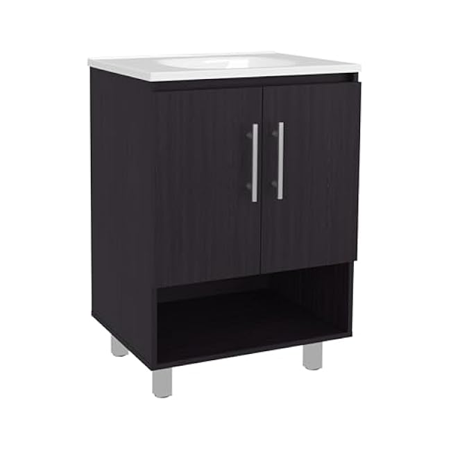 espidoo Modern Bathroom Vanity 2 Doors 4 Shelves: Engineered Wood Storage Cabinet with White Top - Small Space Solution for City Apartment Bathrooms & Powder Rooms
