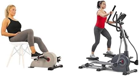 Sunny Health & Fitness Under Desk Bike Pedal Exerciser, Desk Elliptical Mini Bike + Sunny Health & Fitness Elite Smart Elliptical Cross Trainer with 12-Level Resistance, Extended Stride Length