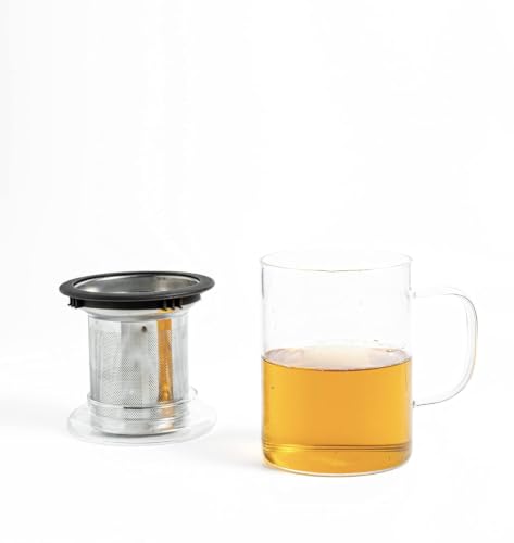 Image of Sipologie Inspire Tea Infuser Mug | Ideal for Brewing Loose-Leaf Tea | Premium Clear Crystal Glass Mug with Fine Mesh Stainless Steel Infuser and Dual-Purpose Glass Lid, 350ml