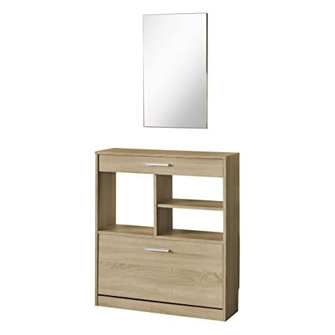 TOP KIT | Mueble Zapatero TIBER 1ab | Zapatero con espejo | Zapatero Recibidor de 1 puerta abatible |Roble Cover