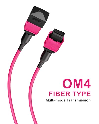 Image of OM4 MPO /MTP Fiber Patch Cable 5M /16.4FT, 12 Core Strand 40G /100G /200G,UPC Type B Female LSZH-50 /125μm Multimode MPO Fiber for QSFP+ /QSFP28 Transceivers (OM3 / 8 Core Compatiable)
