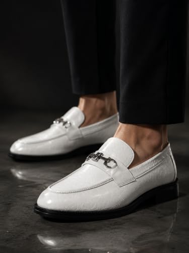 Image of Inklenzo Men's Loafer Black Faux Leather Wedding Slip-On Block Heel Fashion Casual Shoes