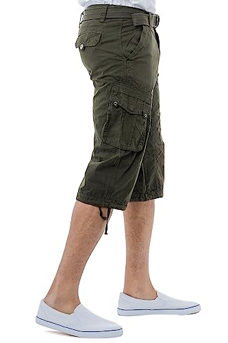 X Ray Men's Belted Tactical Long Cargo Shorts For Men, Below Knee Length Mens Cargo Shorts, 3/4 Pants Olive 38 #TOP2