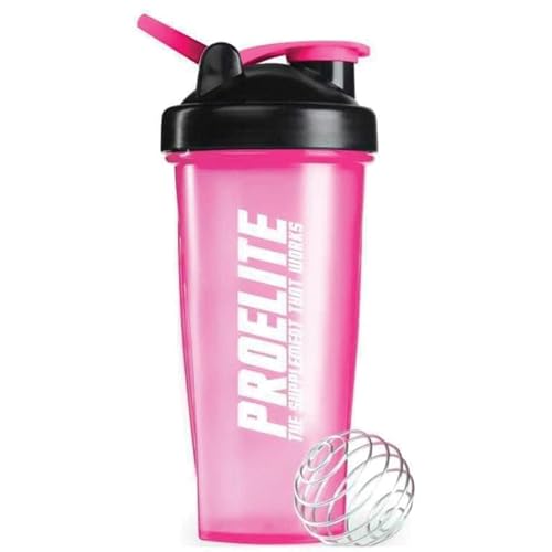 PROELITE 600ml Protein Shaker Bottle with Neon Shaker Bottle with Stainless Steel Mixing Ball, BPA- and Leakproof Flip On Lid, Odourless, Temperature Safe (Neon Pink, 600ml)