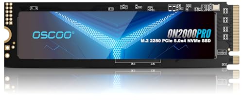 OSCOO 2To PCIe 5.0x4 2280 NVMe M.2 SSD Jusqu’à 14000 Mo/s Vitesse De Lecture, 13000 Mo/s Vitesse d’écriture, Disque Dur Interne Gen5 NVMe 3D TLC NAND également utilisé sur IA, Jeux, PC