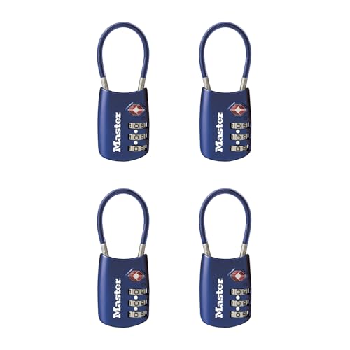 Master Lock Blue Set Your Own Combination TSA Aprovado Cadeado de Bagagem, Cadeado com Zíper de Viagem é Perfeito para Malas, Bolsas ou Mochilas, Pacote com 4, 4688BLUEC4