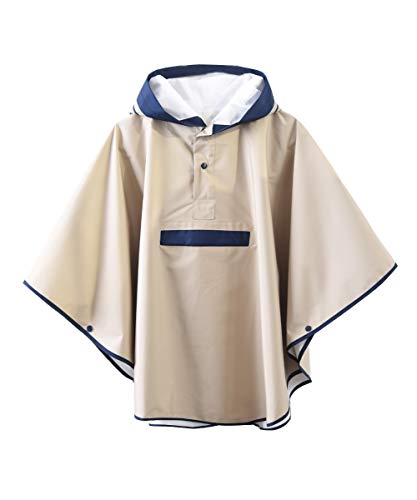 Hiheart Girls Waterproof Rain Poncho Hooded Packable Raincoat Beige L